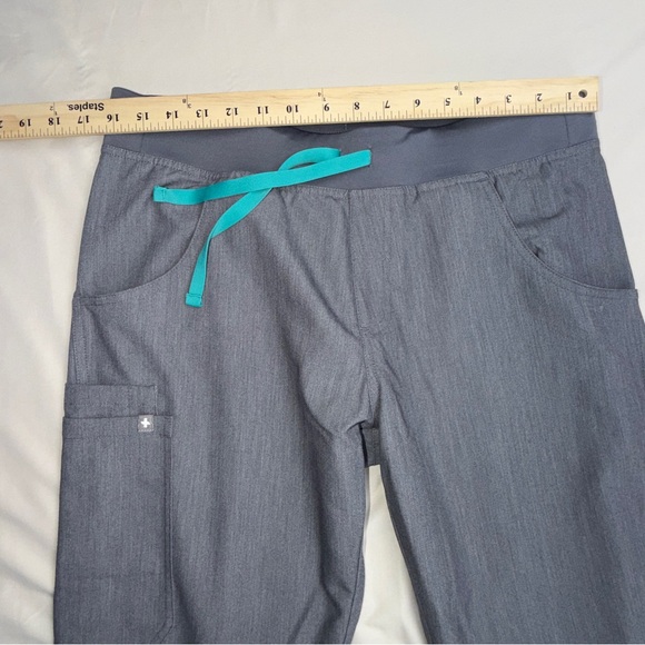 Figs Women's Straight Leg Scrub Pants in Gray with Teal Accent - Picture 4 of 8